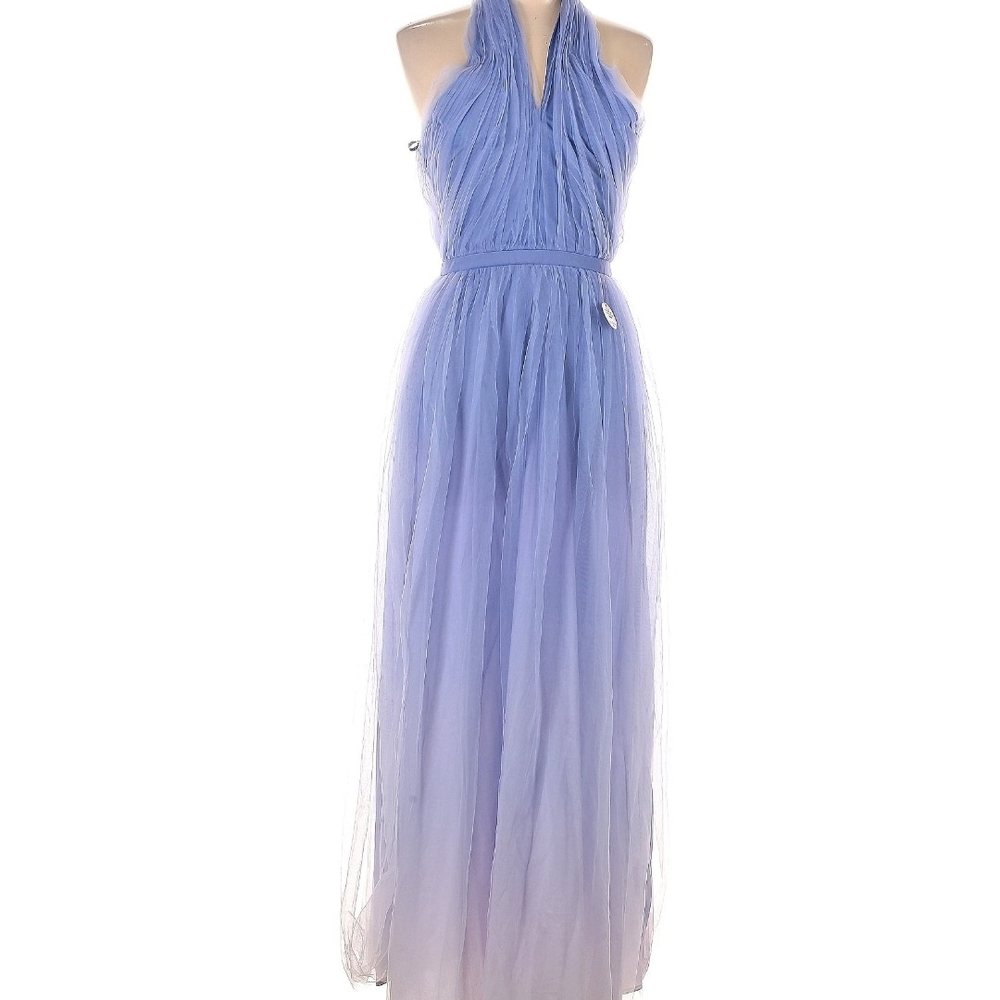 Elegant Blue Ombre Halter Maxi Dress
